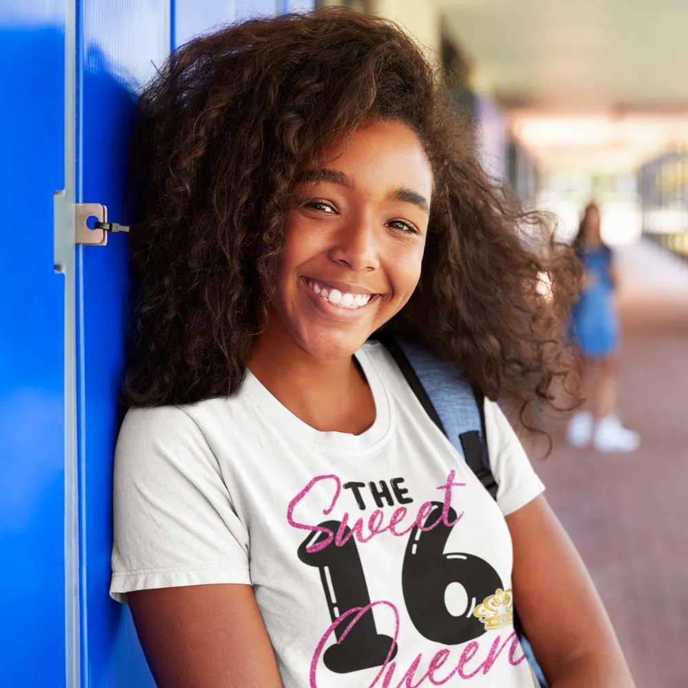Sweet 16 shirt with pink glitter, sweet 16 t shirts for family