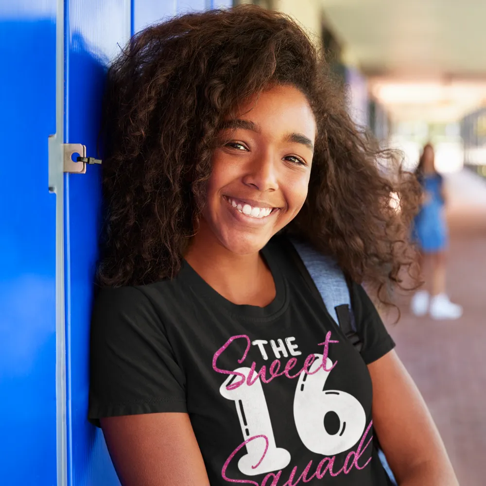 Sweet 16 shirt with pink glitter, sweet 16 t shirts for family