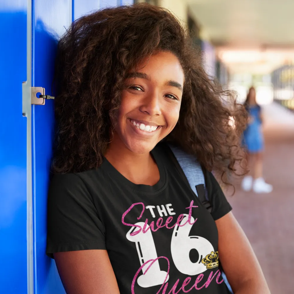 Sweet 16 shirt with pink glitter, sweet 16 t shirts for family