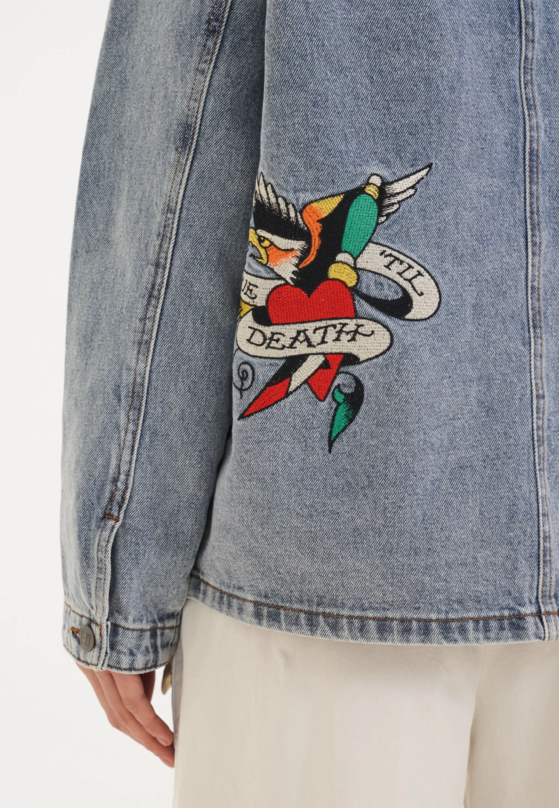 Womens Battle Of Eagles Denim Chore Jacket - Blue