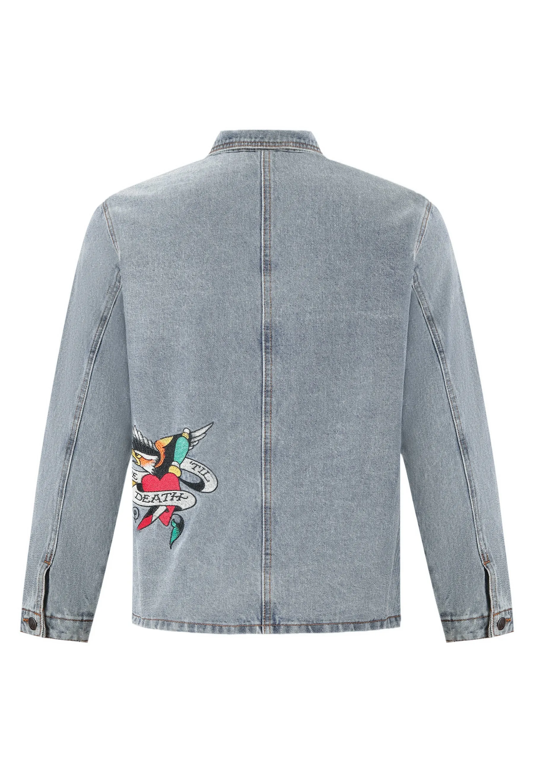 Womens Battle Of Eagles Denim Chore Jacket - Blue