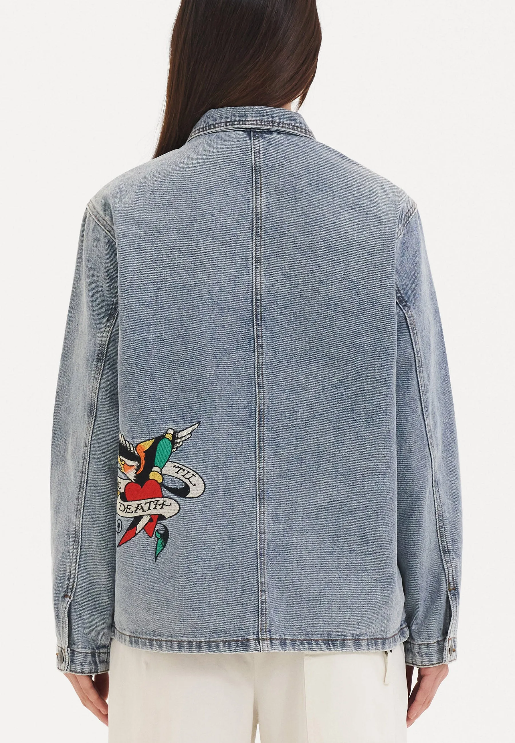 Womens Battle Of Eagles Denim Chore Jacket - Blue